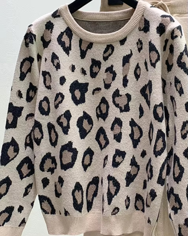 Casual Suit Female Sweatshirt Oversized Leopard Hoodie Outfits Pullover Casual Women'S Tracksuit Winter Clothes