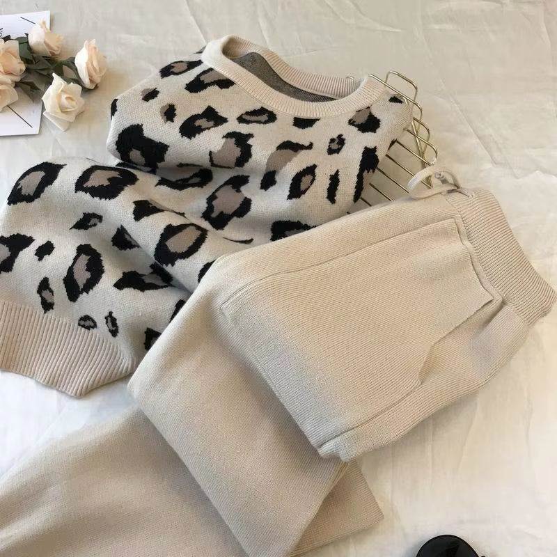 Casual Suit Female Sweatshirt Oversized Leopard Hoodie Outfits Pullover Casual Women'S Tracksuit Winter Clothes