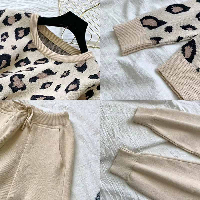 Casual Suit Female Sweatshirt Oversized Leopard Hoodie Outfits Pullover Casual Women'S Tracksuit Winter Clothes