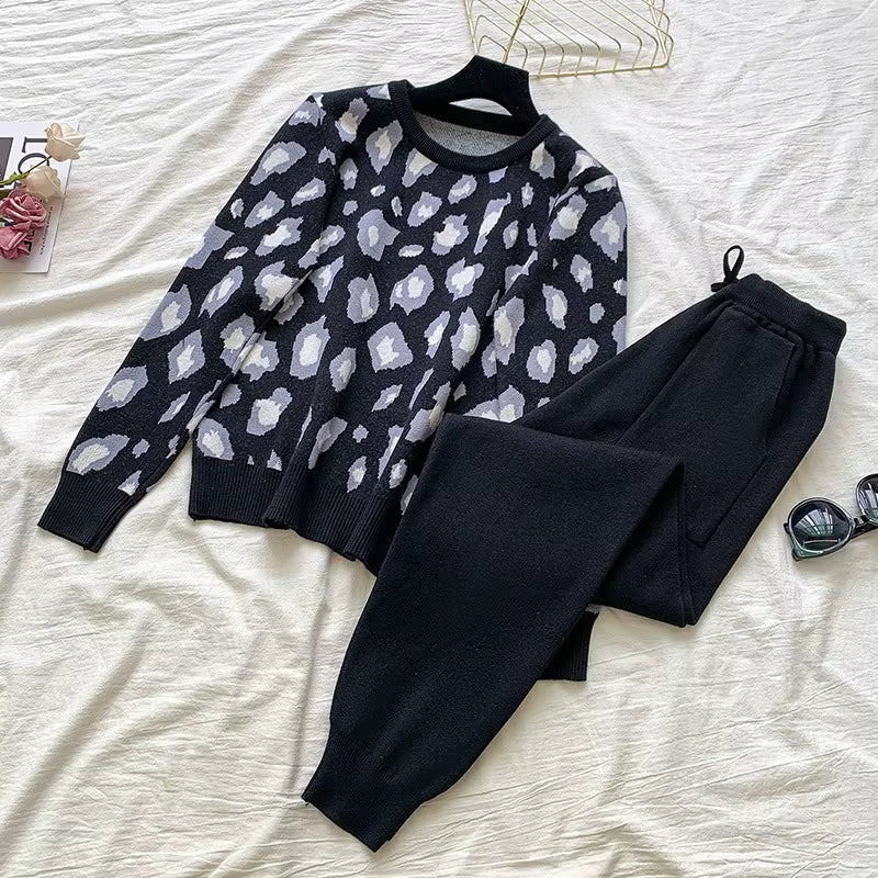 Casual Suit Female Sweatshirt Oversized Leopard Hoodie Outfits Pullover Casual Women'S Tracksuit Winter Clothes