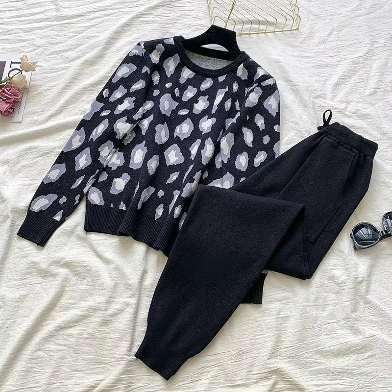 Casual Suit Female Sweatshirt Oversized Leopard Hoodie Outfits Pullover Casual Women'S Tracksuit Winter Clothes