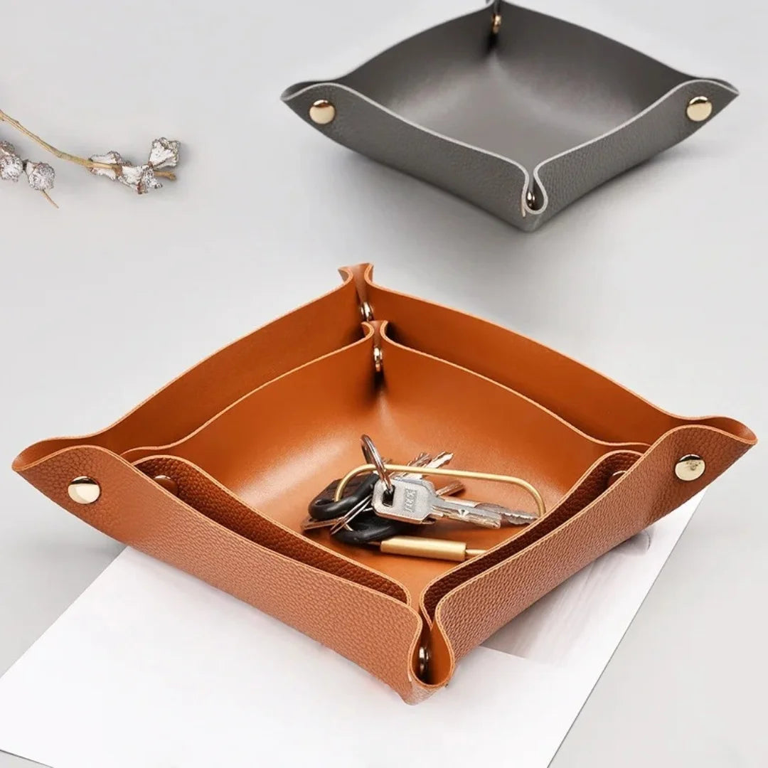 1PC 25x25cm Nordic Style Leather Storage Tray Desktop Organizer For Key Jewelry Cosmetic Storage Box Folding Organizer Home Deco