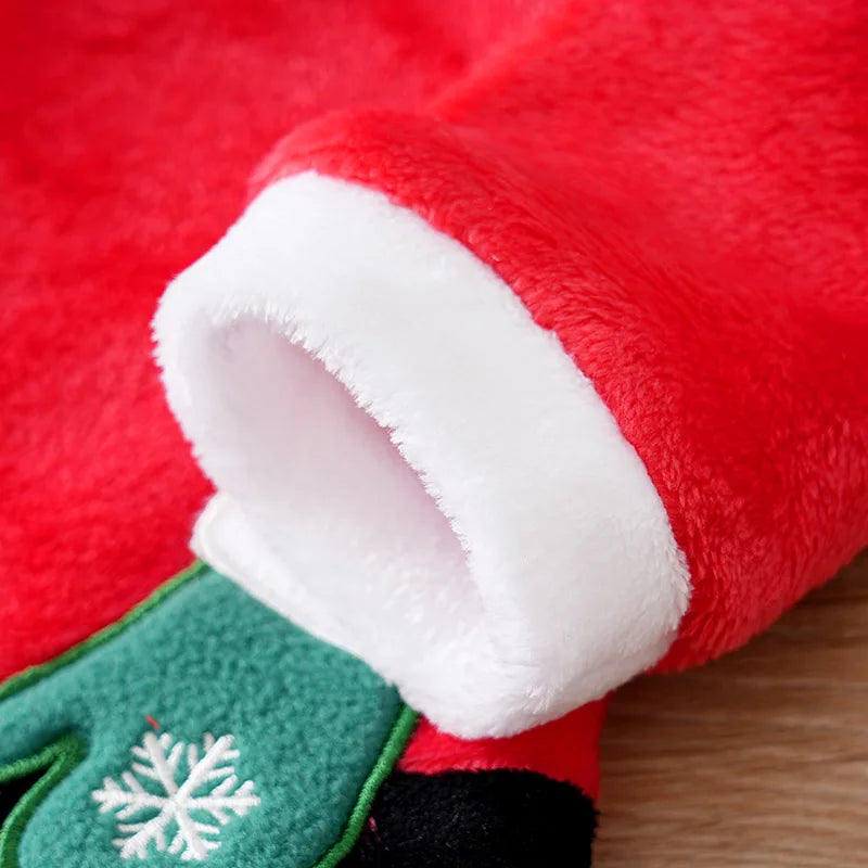 Baby Christmas Clothing Winter Velvet Warm Long Sleeved Jumpsuit Thickened 0-18 Months Role-Playing Outfit