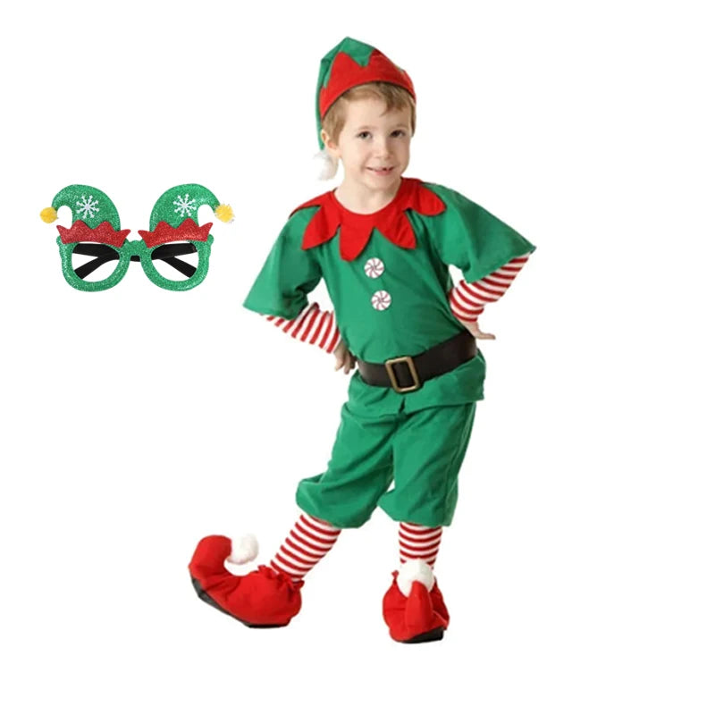 2025 Girl Boy Christmas Elf Costumes Santa Claus Suit Festival Halloween Cosplay Sets Green Elves Clothes