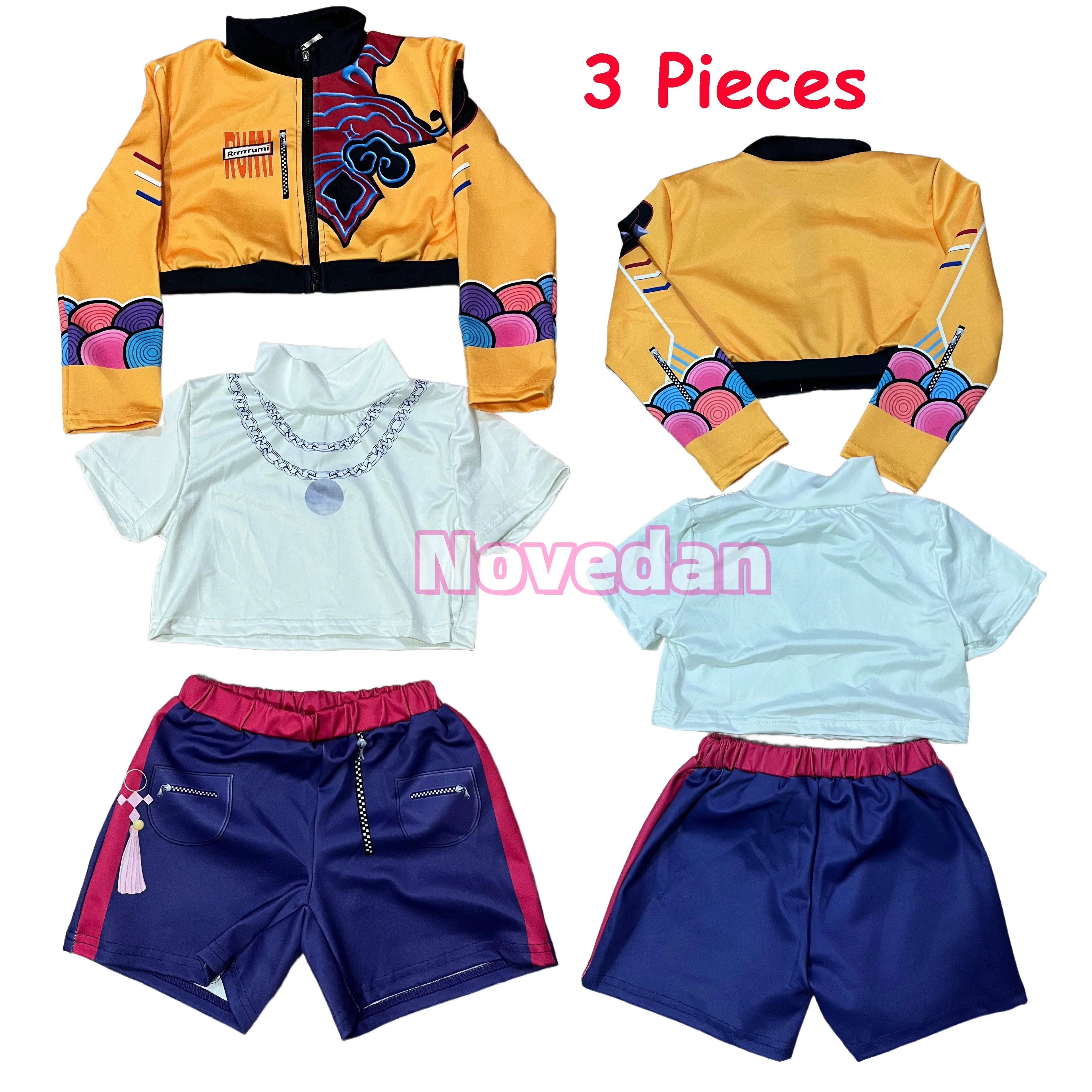 Kpop Demon Hunter Kids Costume Set Golden Huntrix Rumi Zoey Mira Cosplay Girls 3D Print Stage Clothes Halloween Party Outfit