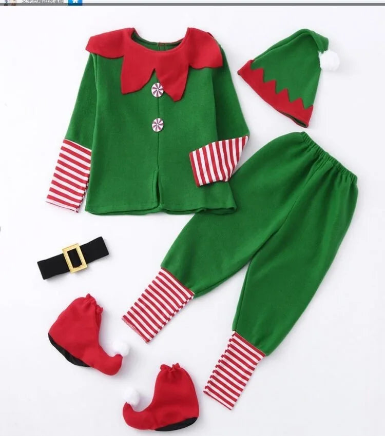 2025 Girl Boy Christmas Elf Costumes Santa Claus Suit Festival Halloween Cosplay Sets Green Elves Clothes
