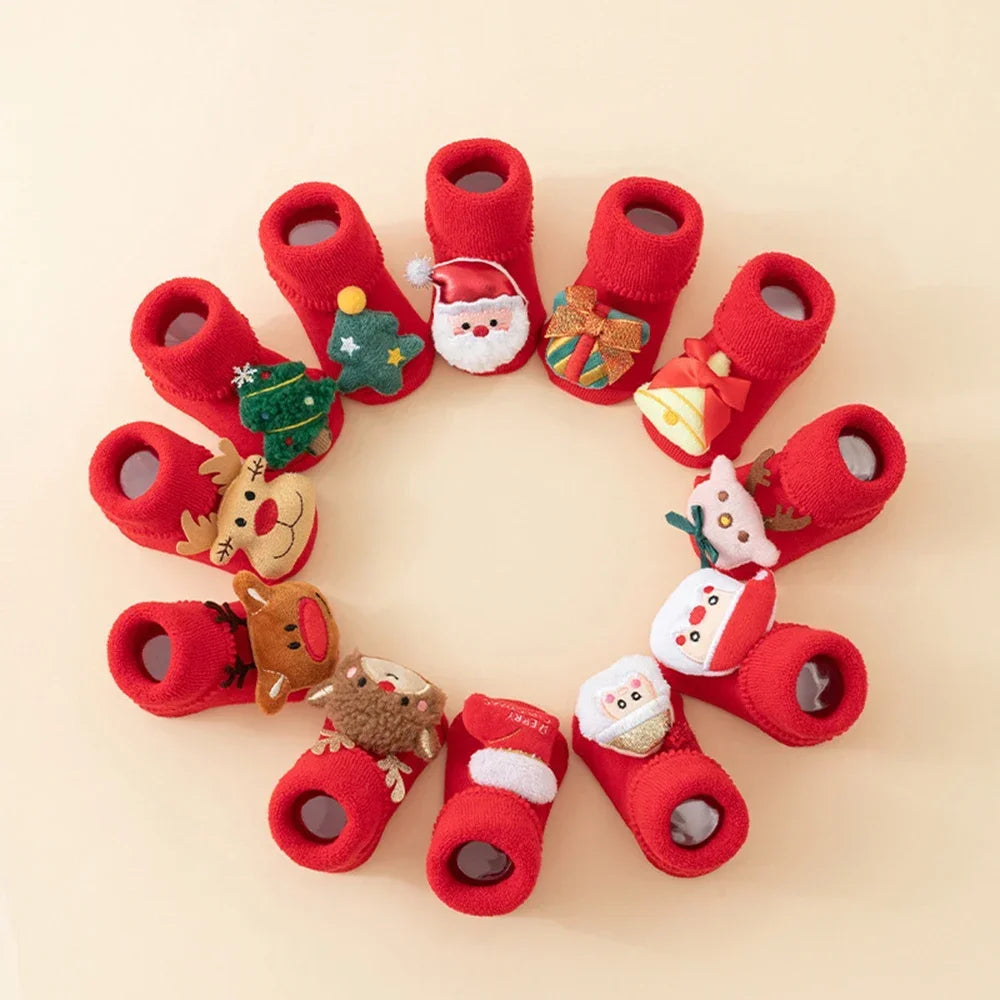 Kids Antislip Socks Infant Christmas Santa Claus Warm Slippers Children Sock Newborn Cotton Winter Baby Girls Boys