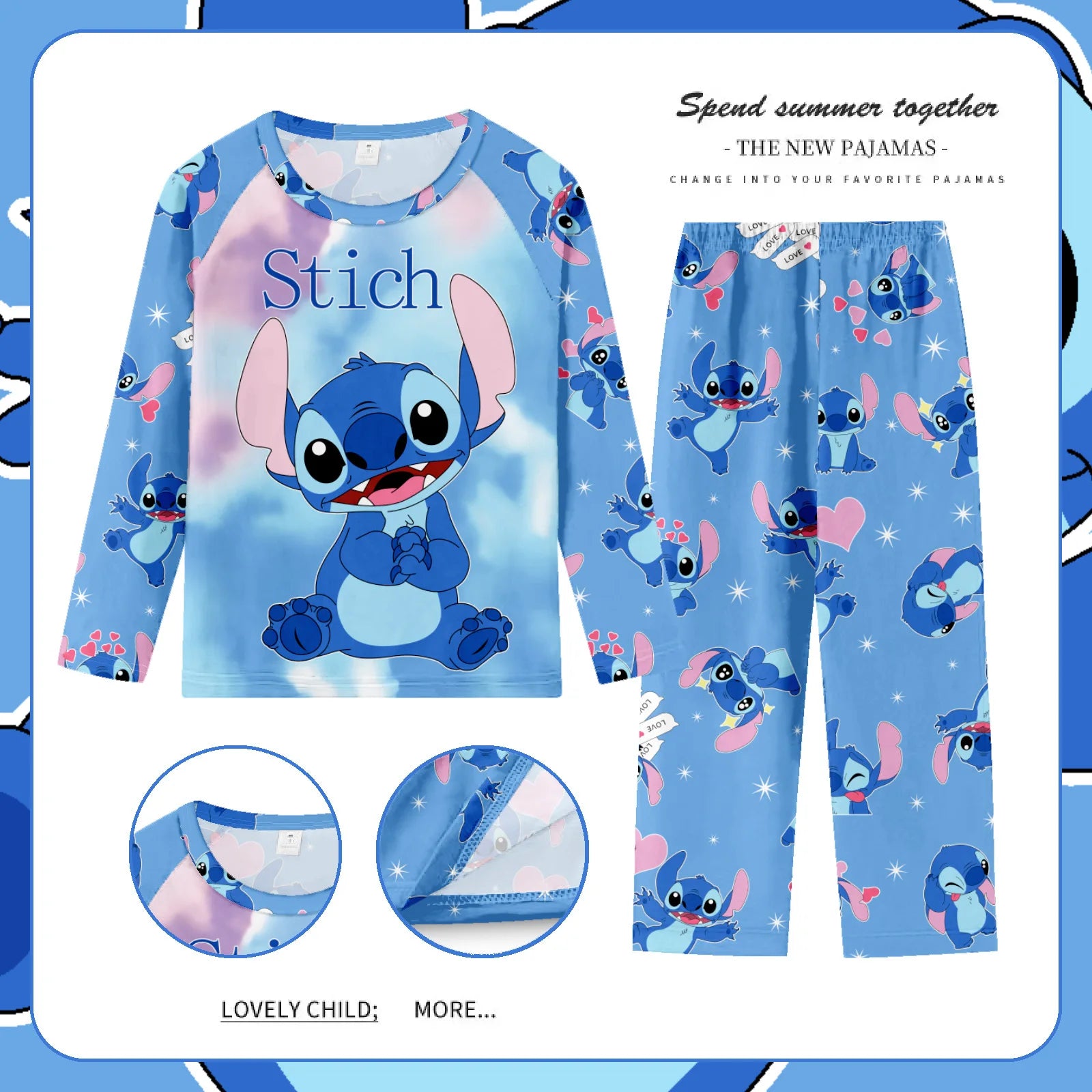 Pigiama Stitch Spring Autumn Full Sleeve Stitch Pyjamas Sets Kids Clothes Boys Children's Sleepwear Kids Nightwear Loungewear