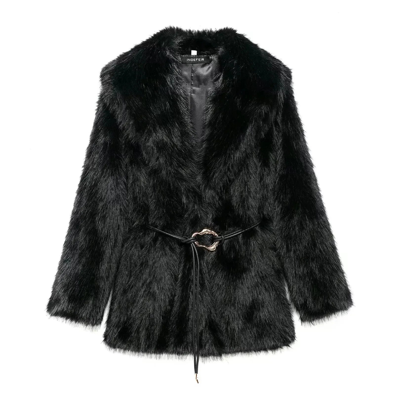 HH Winter Coat Woman Trendy Solid Turn Down Collar Long Sleeves Belt Decoration Female Vintage Thick And Warm Outerwear