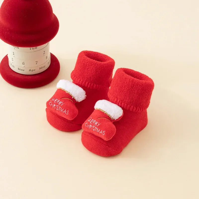 Kids Antislip Socks Infant Christmas Santa Claus Warm Slippers Children Sock Newborn Cotton Winter Baby Girls Boys