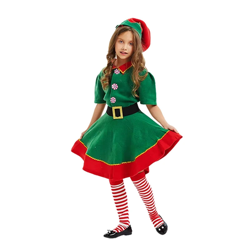 2025 Girl Boy Christmas Elf Costumes Santa Claus Suit Festival Halloween Cosplay Sets Green Elves Clothes