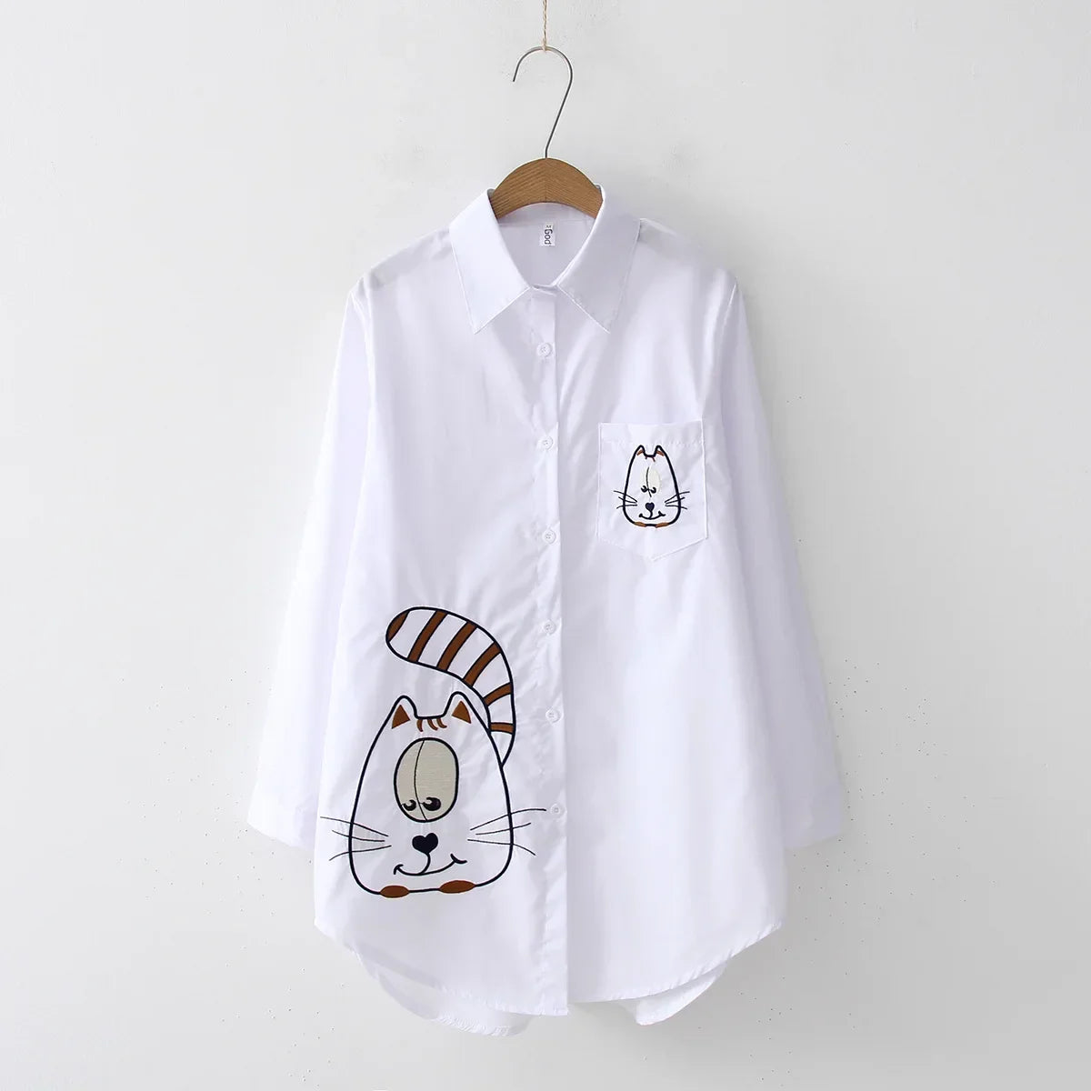 New White Women Blouse 2025 Long Sleeve Cotton Embroidery Blouse Lady Casual Button Design Turn Down Collar Female Shirt