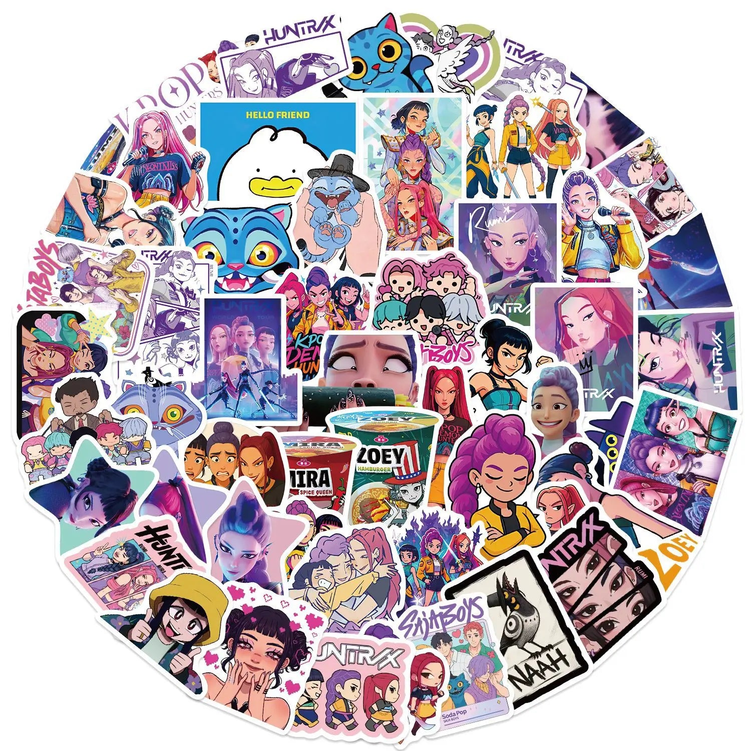 60PCS K-POP DEMON HUNTERS HUNTR/X Cartoon Graffiti Stickers Phone Guitar Laptop Notebook Suitcase Waterproof Sticker Kids Toys