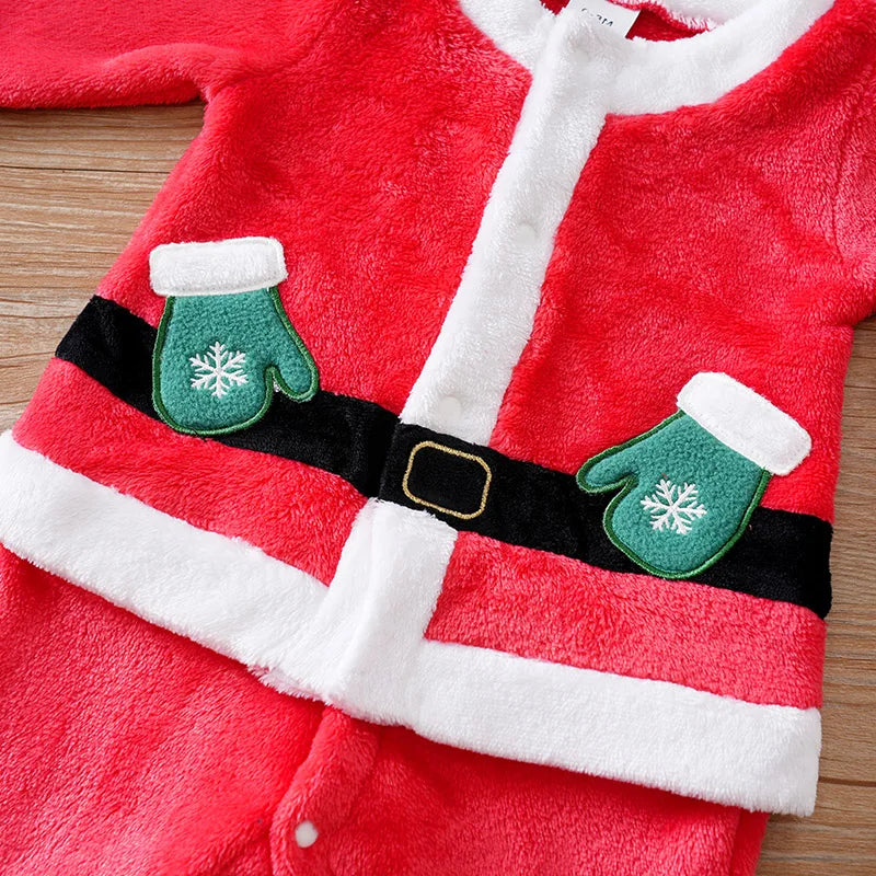Baby Christmas Clothing Winter Velvet Warm Long Sleeved Jumpsuit Thickened 0-18 Months Role-Playing Outfit