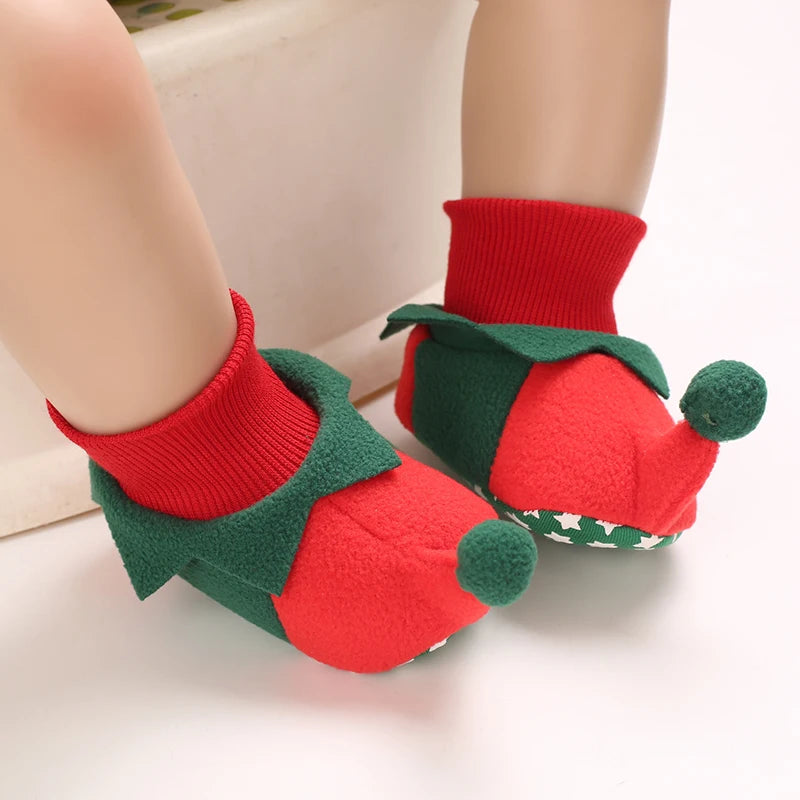 Cute Cartoon Warm Baby Walking Shoes Christmas Winter Role Play 0-18 Months Toddler Footwear Comfortable Soft Soles