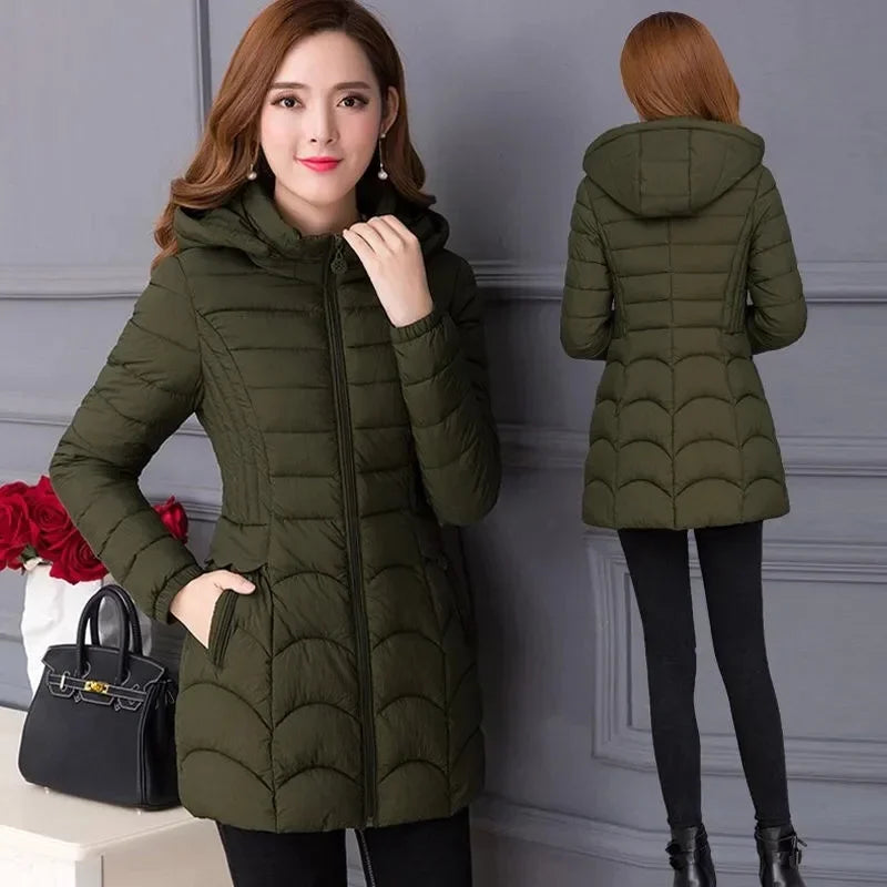Winter Coat Women 2025 Fashion Middle Age Mother Slim Down Cotton Hooded Jacket Plus Size Casual Solid Warm Thick Outwear Parka