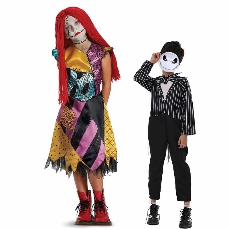 Halloween Costumes for Girls Black Jumpsuit for Boys Witch Cosplay Dress Christmas for Kids Party Dress Up Carnival Clothes