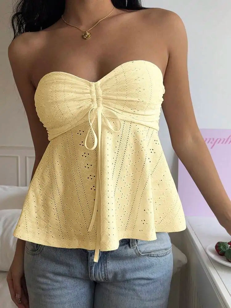 Sexy hot girl slim fit strapless summer vacation style European and American sleeveless jacquard top women's clothing