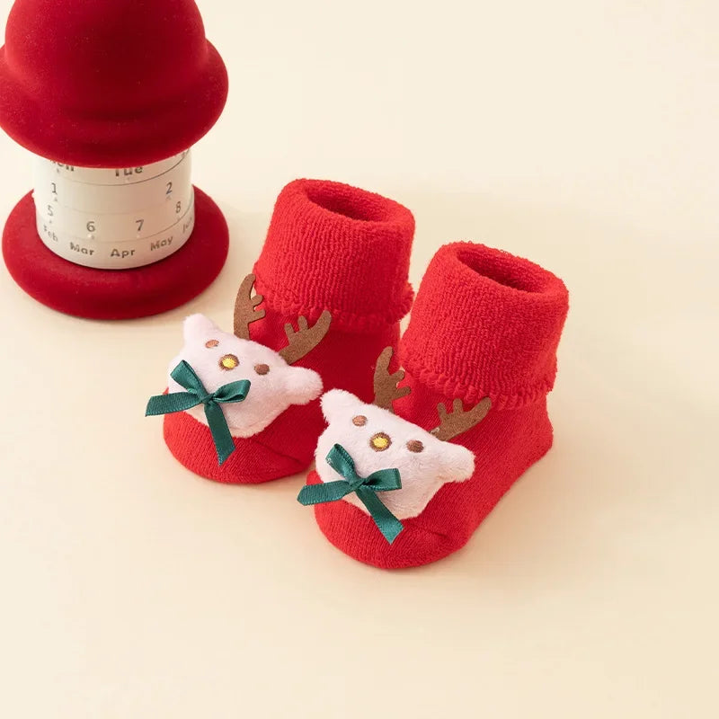 Kids Antislip Socks Infant Christmas Santa Claus Warm Slippers Children Sock Newborn Cotton Winter Baby Girls Boys