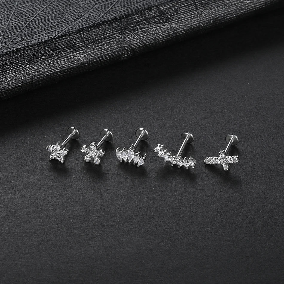 1PC Lip Stud Stainless Steel Ear Piercing Earring Nail Moon Ring Crystal Flower Cross Cartilage Tragus Screw Body Jewelry New
