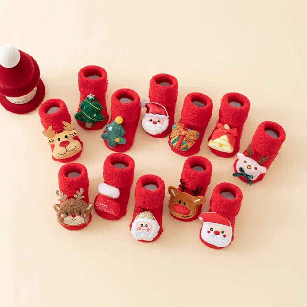 Kids Antislip Socks Infant Christmas Santa Claus Warm Slippers Children Sock Newborn Cotton Winter Baby Girls Boys