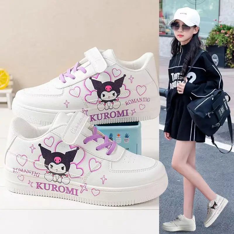 Sanrio Cinnamoroll Girls Sneakers Flat Kawaii Kuromi Casual Shoes Spring and Autumn Student Running Shoes Kids Board Shoes Gift