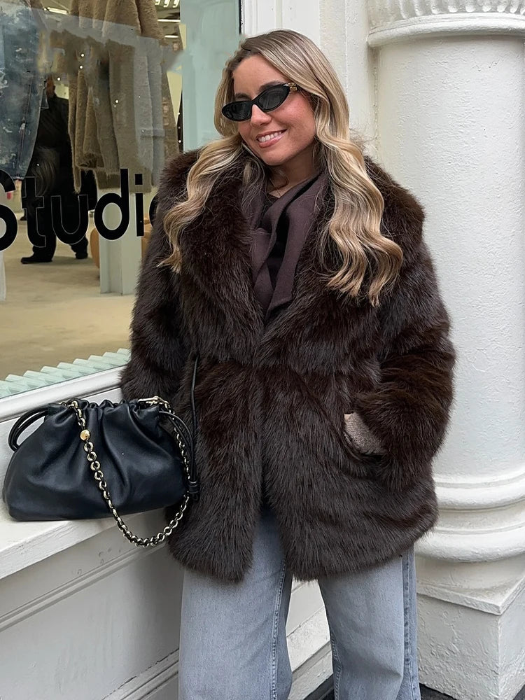 HH Winter Coat Woman Trendy Solid Turn Down Collar Long Sleeves Belt Decoration Female Vintage Thick And Warm Outerwear