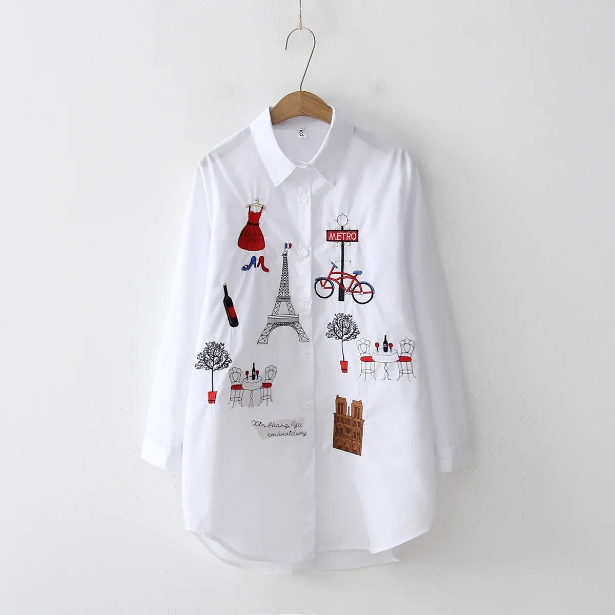 New White Women Blouse 2025 Long Sleeve Cotton Embroidery Blouse Lady Casual Button Design Turn Down Collar Female Shirt