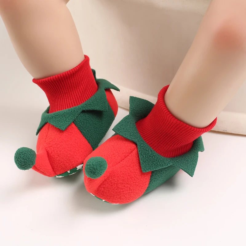 Cute Cartoon Warm Baby Walking Shoes Christmas Winter Role Play 0-18 Months Toddler Footwear Comfortable Soft Soles