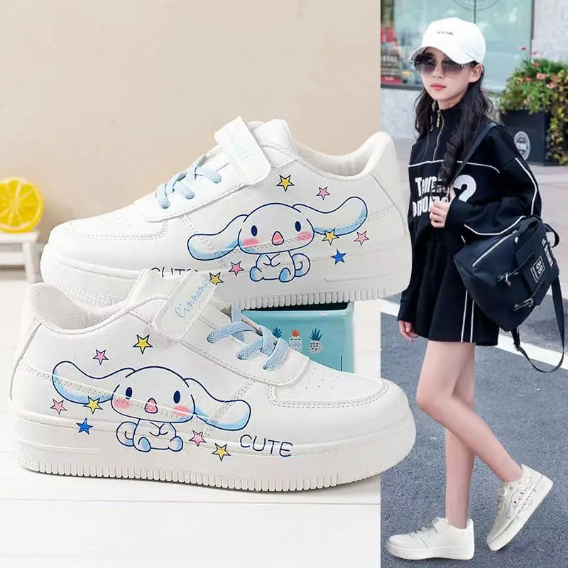 Sanrio Cinnamoroll Girls Sneakers Flat Kawaii Kuromi Casual Shoes Spring and Autumn Student Running Shoes Kids Board Shoes Gift