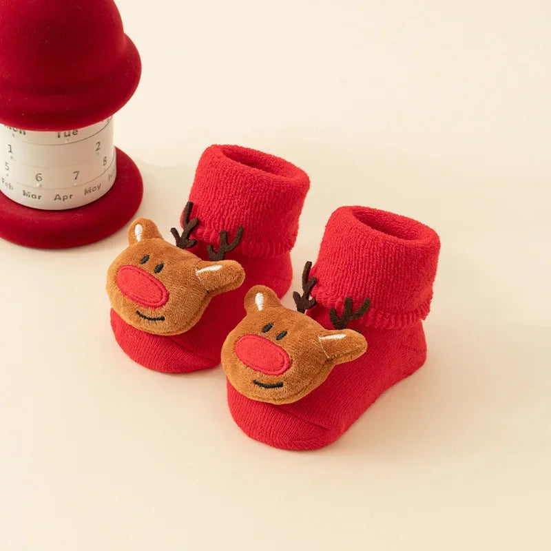 Kids Antislip Socks Infant Christmas Santa Claus Warm Slippers Children Sock Newborn Cotton Winter Baby Girls Boys