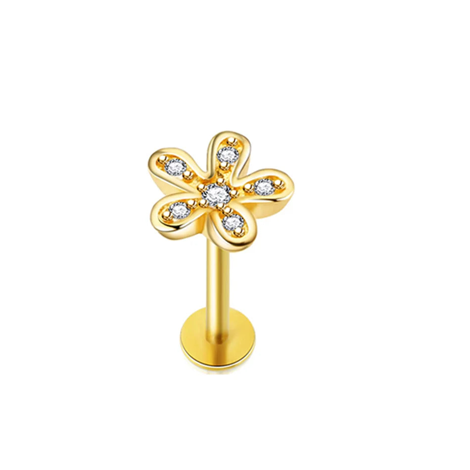1PC Lip Stud Stainless Steel Ear Piercing Earring Nail Moon Ring Crystal Flower Cross Cartilage Tragus Screw Body Jewelry New