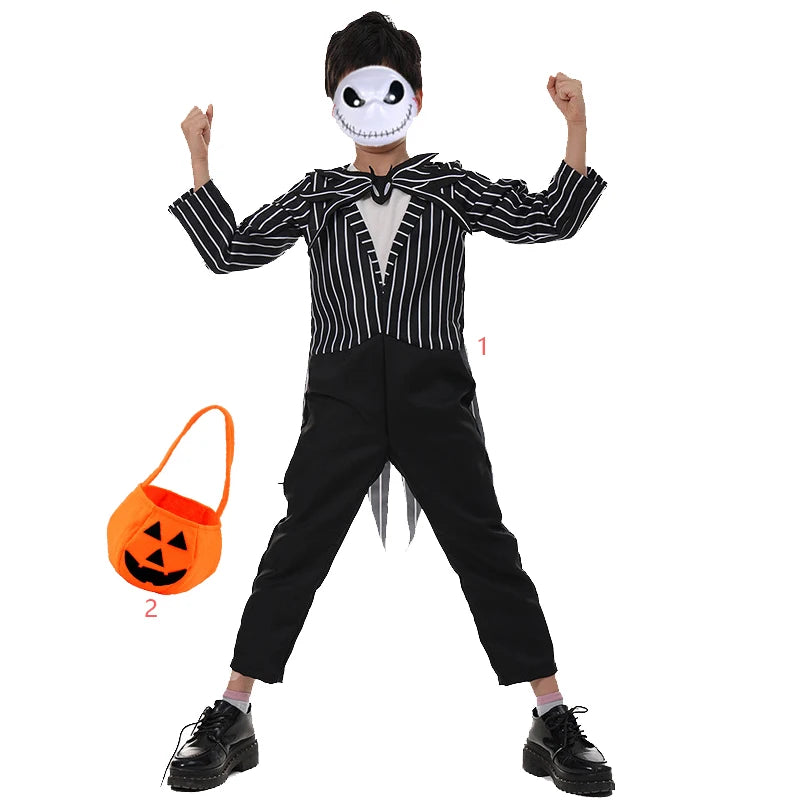 Halloween Costumes for Girls Black Jumpsuit for Boys Witch Cosplay Dress Christmas for Kids Party Dress Up Carnival Clothes