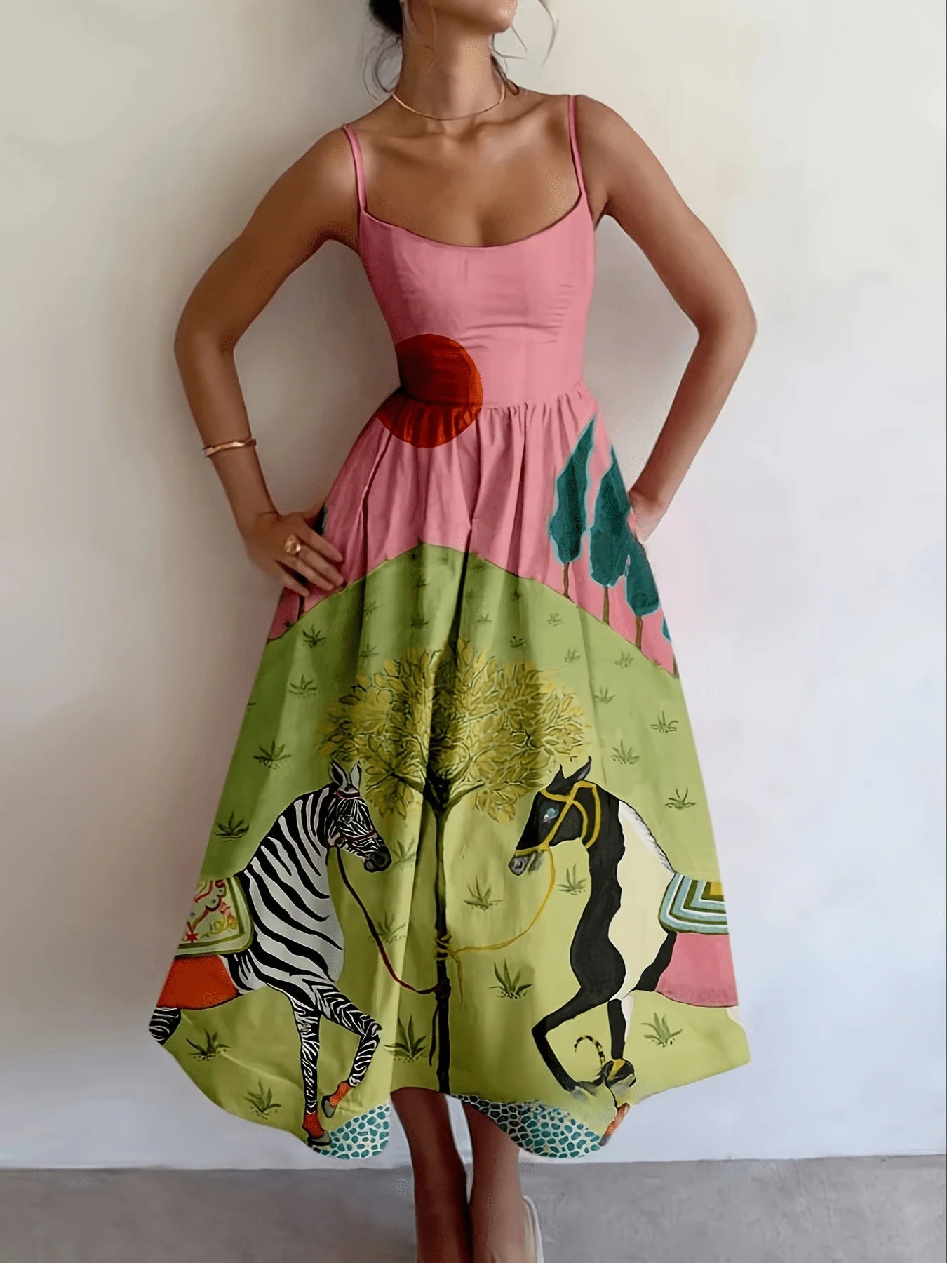 Ladies Sling Elegant Womens Summer Design Sensational Animal Print Sleeveless One-piece Dresses Women