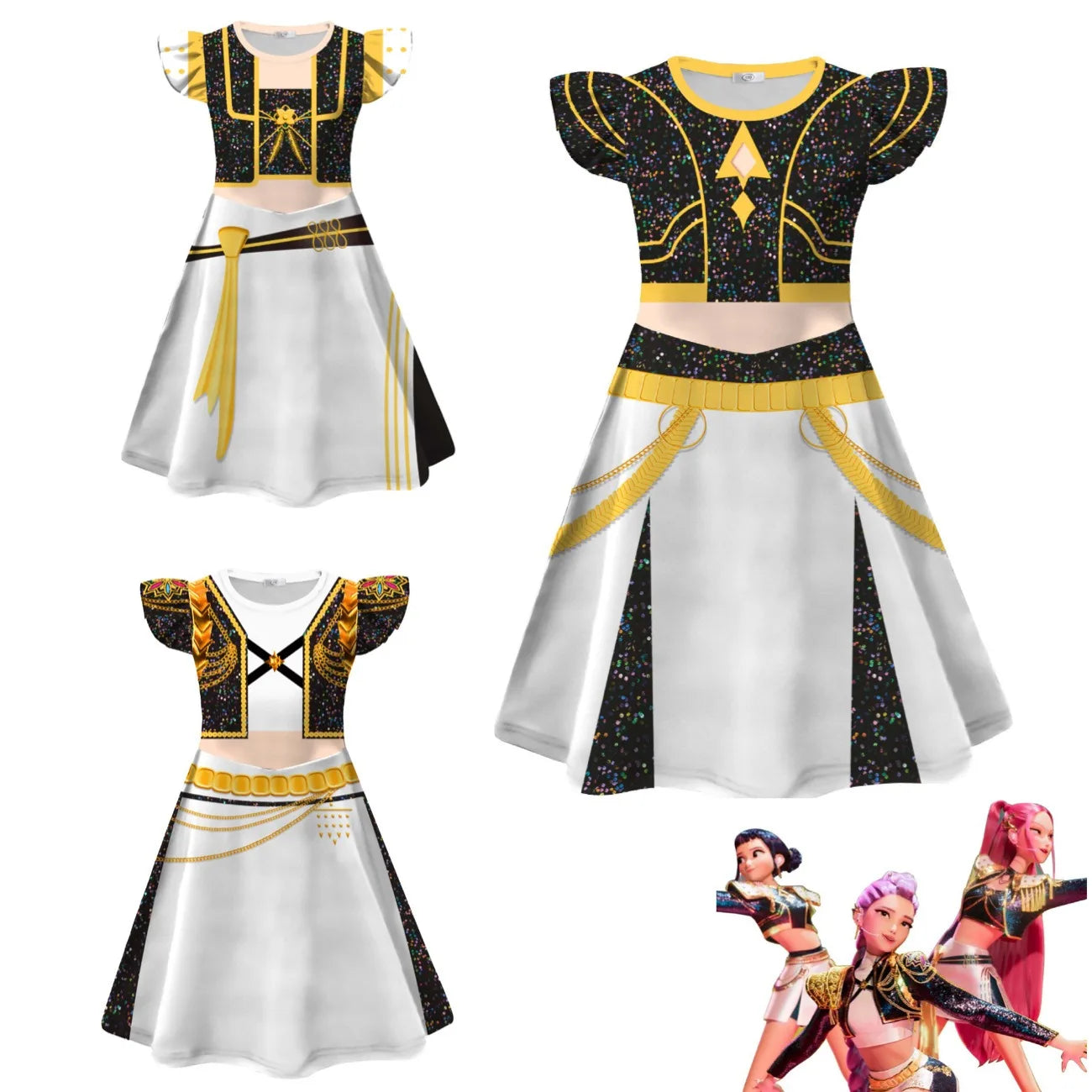 Kpop Demon Hunter Kids Costume Set Golden Huntrix Rumi Zoey Mira Cosplay Girls 3D Print Stage Clothes Halloween Party Outfit