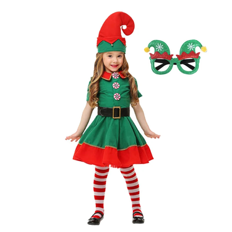 2025 Girl Boy Christmas Elf Costumes Santa Claus Suit Festival Halloween Cosplay Sets Green Elves Clothes