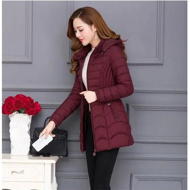 Winter Coat Women 2025 Fashion Middle Age Mother Slim Down Cotton Hooded Jacket Plus Size Casual Solid Warm Thick Outwear Parka