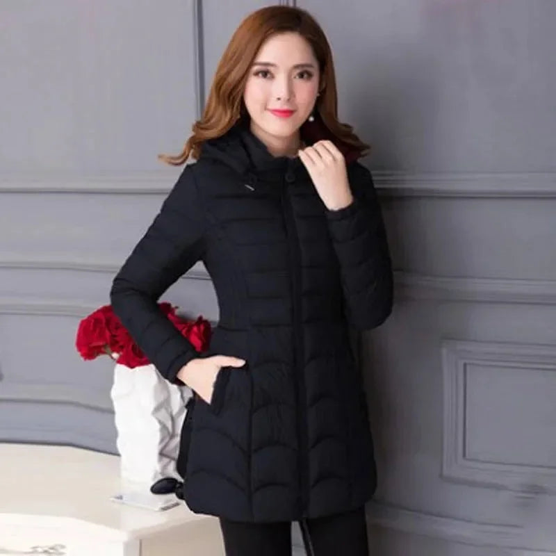 Winter Coat Women 2025 Fashion Middle Age Mother Slim Down Cotton Hooded Jacket Plus Size Casual Solid Warm Thick Outwear Parka