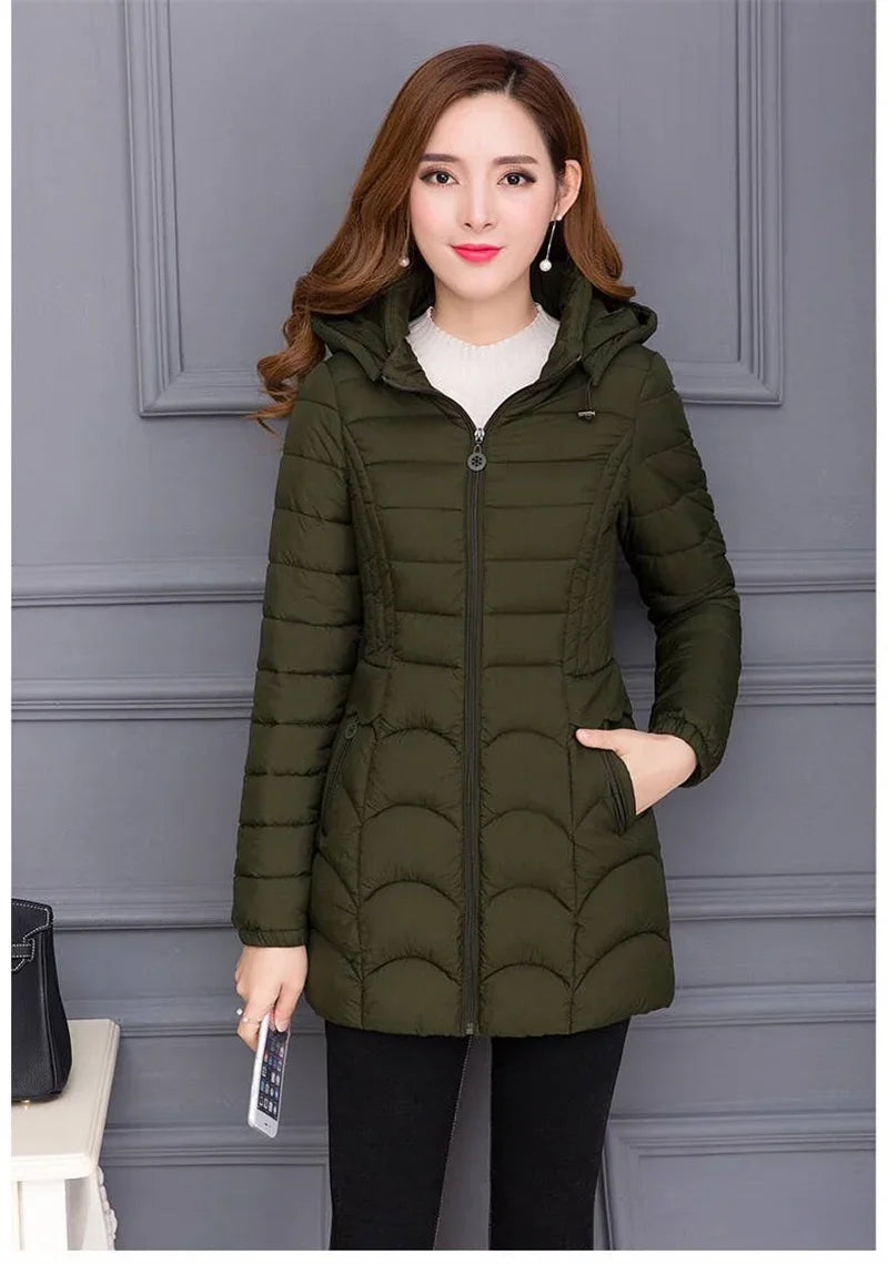 Winter Coat Women 2025 Fashion Middle Age Mother Slim Down Cotton Hooded Jacket Plus Size Casual Solid Warm Thick Outwear Parka