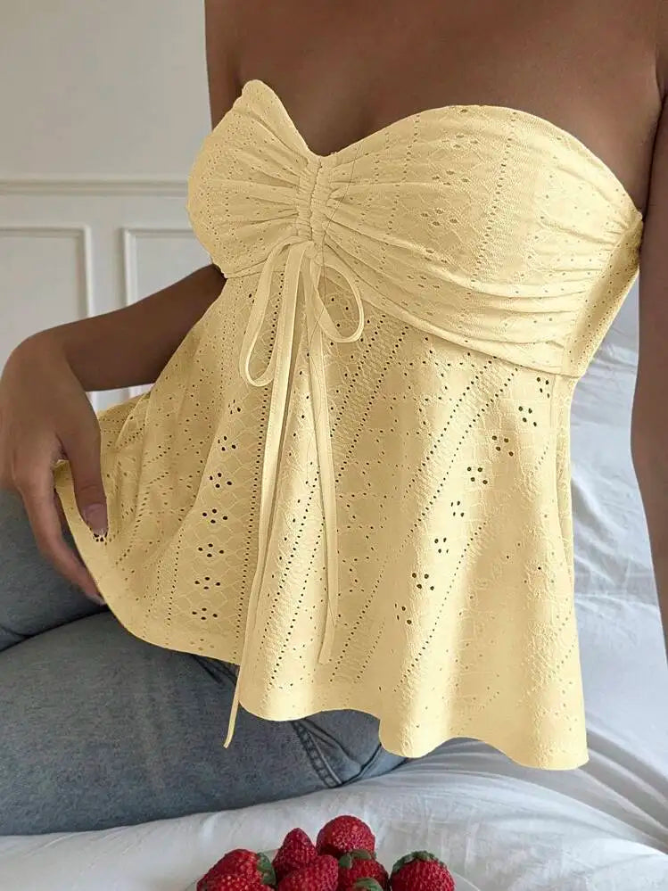 Sexy hot girl slim fit strapless summer vacation style European and American sleeveless jacquard top women's clothing