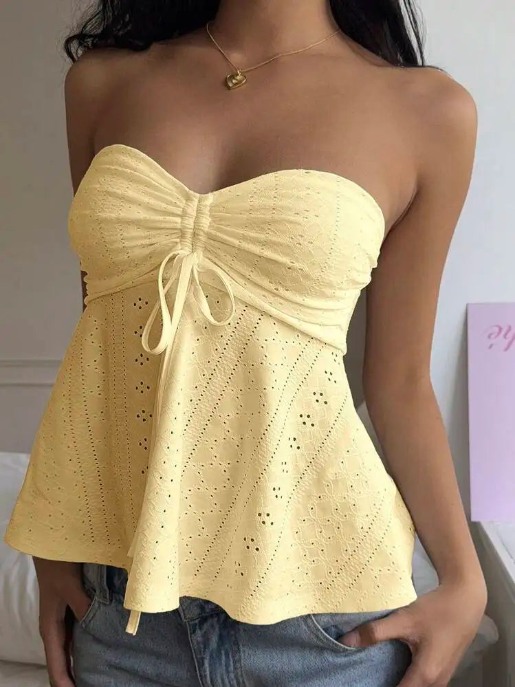 Sexy hot girl slim fit strapless summer vacation style European and American sleeveless jacquard top women's clothing