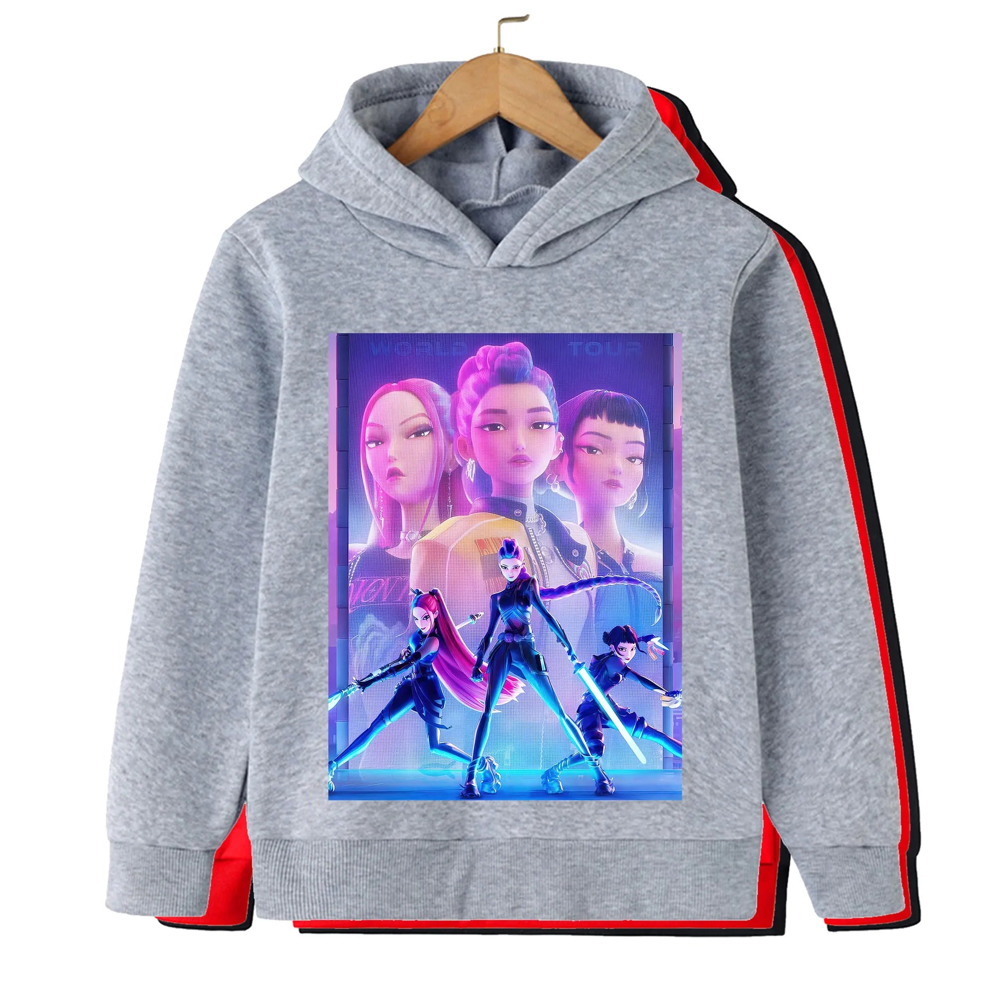 Kpop Hunter Print Spring and Autumn Children's Hooded Fashion, Casual, Comfortable Sports Hoodie