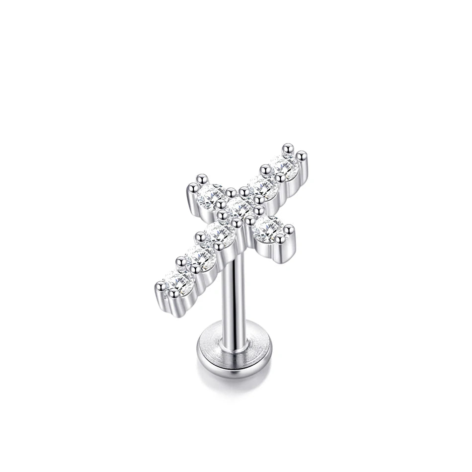 1PC Lip Stud Stainless Steel Ear Piercing Earring Nail Moon Ring Crystal Flower Cross Cartilage Tragus Screw Body Jewelry New