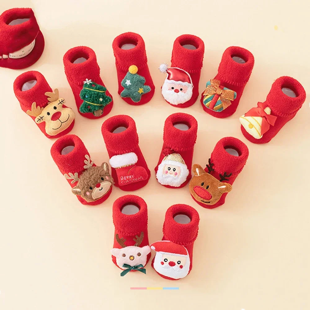 Kids Antislip Socks Infant Christmas Santa Claus Warm Slippers Children Sock Newborn Cotton Winter Baby Girls Boys