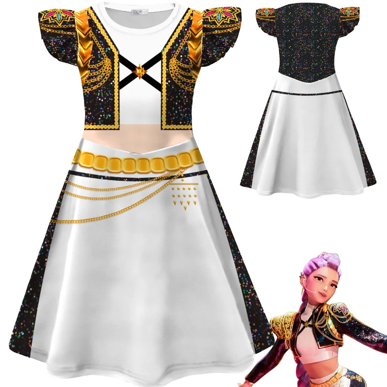 Kpop Demon Hunter Kids Costume Set Golden Huntrix Rumi Zoey Mira Cosplay Girls 3D Print Stage Clothes Halloween Party Outfit