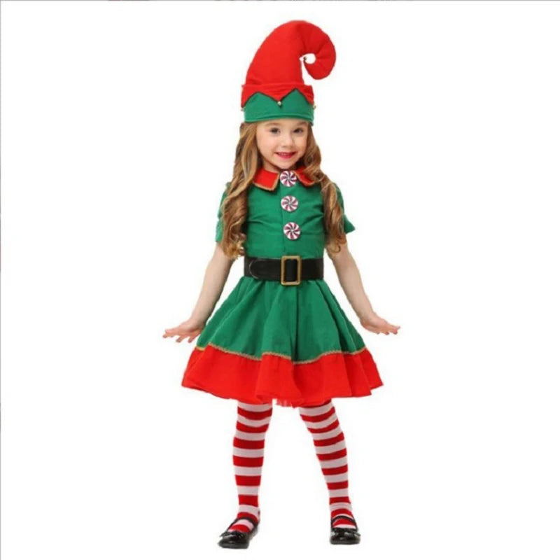 2025 Girl Boy Christmas Elf Costumes Santa Claus Suit Festival Halloween Cosplay Sets Green Elves Clothes