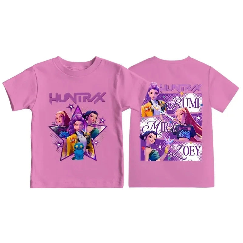 Kpop Demon Hunters Print Graphic Tshirt Summer Kids Clothes 2025 Movie T Shirt Girls Boys Short Sleeve Tops Comfortable T-shirt