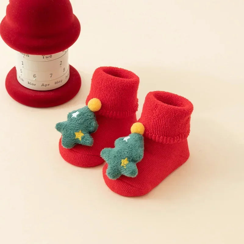 Kids Antislip Socks Infant Christmas Santa Claus Warm Slippers Children Sock Newborn Cotton Winter Baby Girls Boys