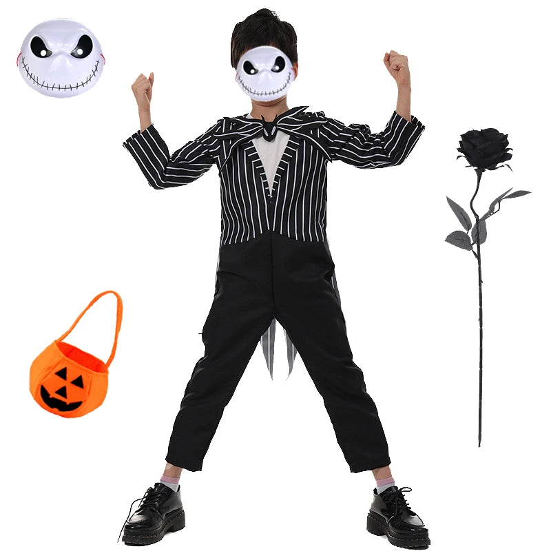 Halloween Costumes for Girls Black Jumpsuit for Boys Witch Cosplay Dress Christmas for Kids Party Dress Up Carnival Clothes