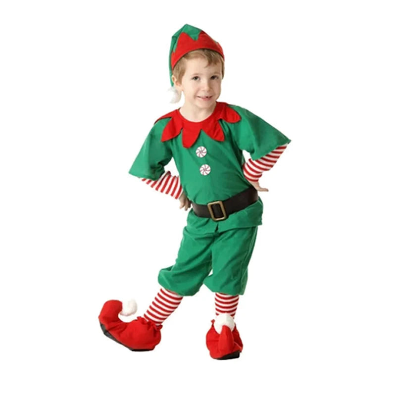 2025 Girl Boy Christmas Elf Costumes Santa Claus Suit Festival Halloween Cosplay Sets Green Elves Clothes